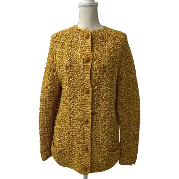 Vintage Handmade Cable Knit Button Front Pocketed Cardigan Sweater Medium - Picture 4 of 7